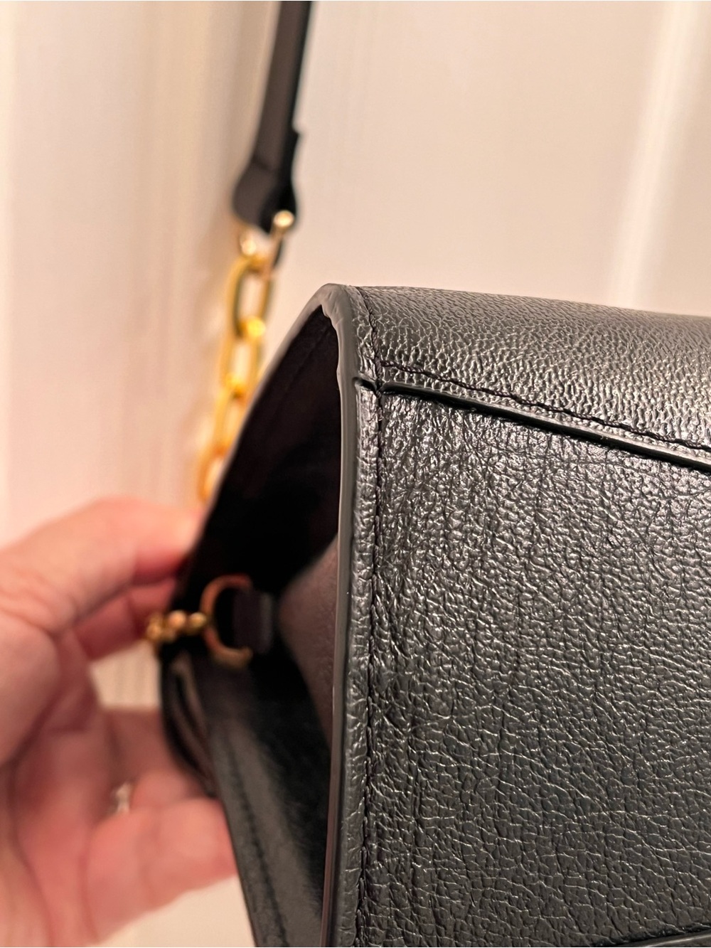 Halston Heritage Black Leather Crossbody with Gold Chain Strap - Picture 6 of 8